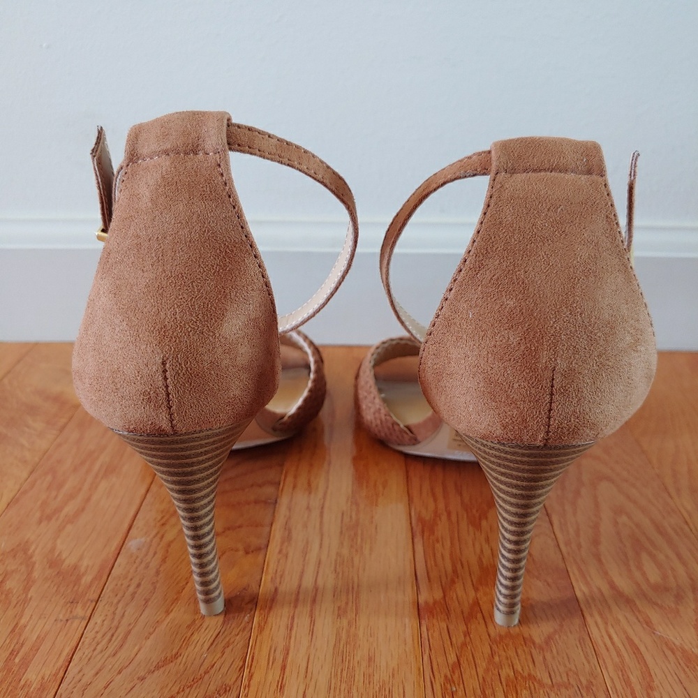 Express Criss Cross Braided Suede Ankle Strap Heels Camel Brown Size 8 - Picture 6 of 8